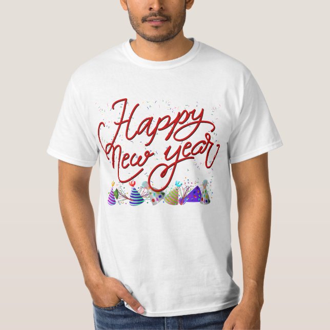 Röda "Gott nytt år" - nyårsjubileet Party T Shirt (Framsida)