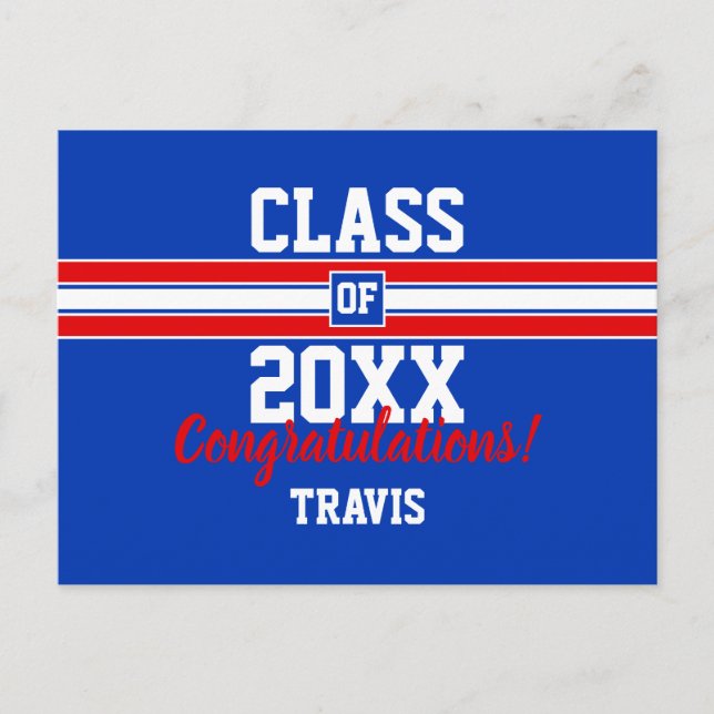 Röda Grattisar och blåa Studenten-vykort Vykort (Framsida)