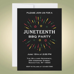 Röda Gröna Gula Fyrverkerier Juneteenth Grillfest Inbjudningar
