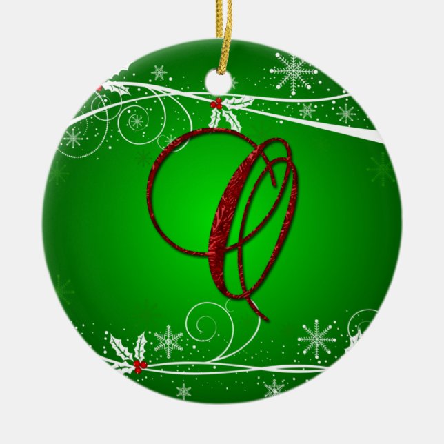 Röda gröna julgran initial O julgransprydnad Keramik (Framsidan)