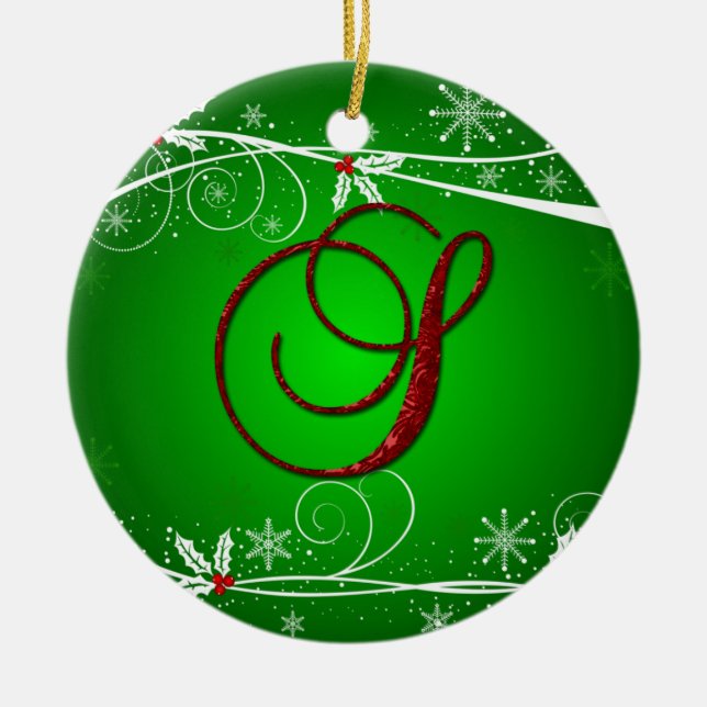 Röda gröna julgran initial S- prydnad Julgransprydnad Keramik (Framsidan)