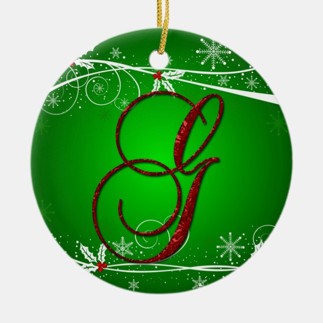 Röda gröna jullyrka initial G julgransprydnad Keramik (Framsidan)
