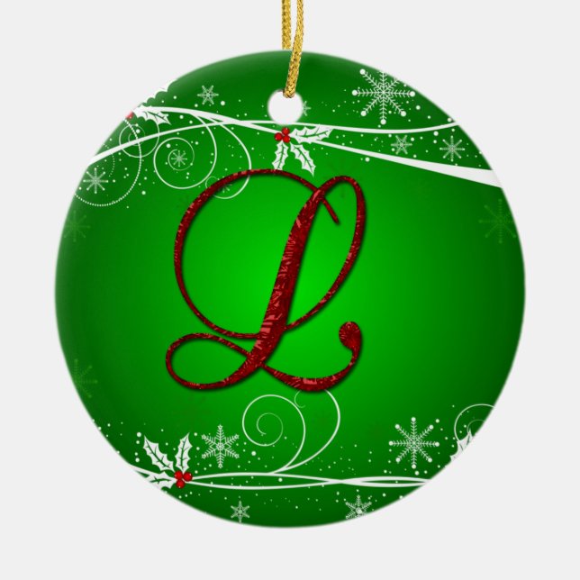 Röda gröna jullyrka initial L julgransprydnad Keramik (Framsidan)
