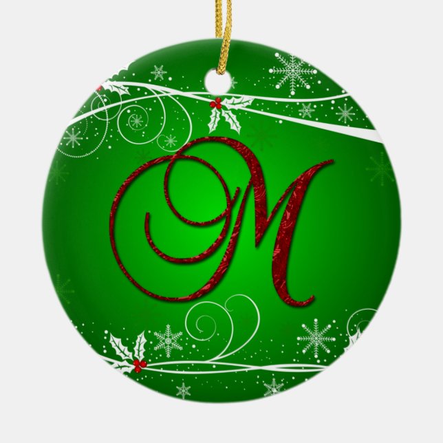 Röda gröna jullyrka Initial M julgransprydnad Keramik (Framsidan)