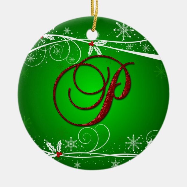 Röda gröna jullyrka initial P julgransprydnad Keramik (Framsidan)