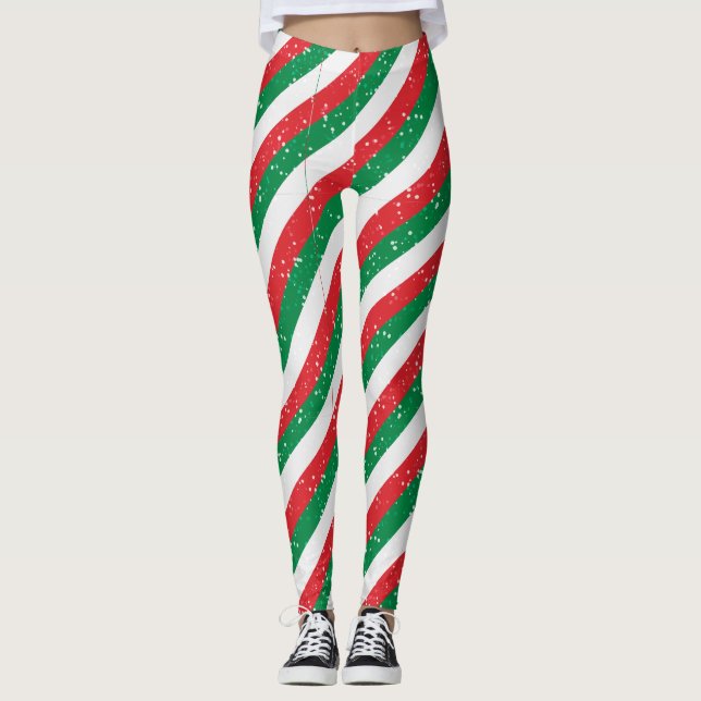 Röda gröna kartröms julbyxor för kvinnor leggings (Framsida)
