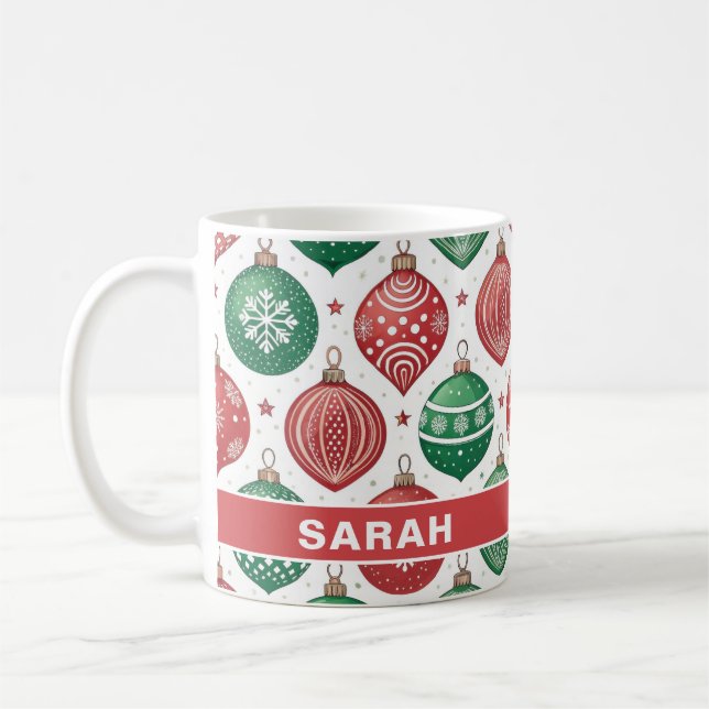 Röda & Gröna Ornament Stjärnor Jul Kaffemugg (Vänster)