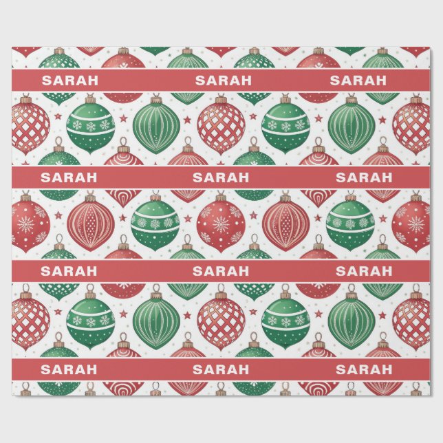 Röda & Gröna Ornament Stjärnor Jul Presentpapper (Platt)