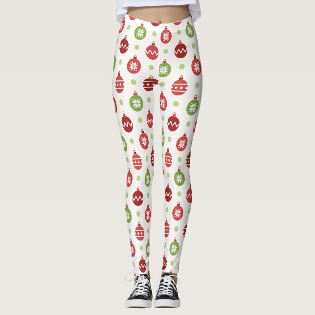 Röda Gröna Prydnader Jul Strumpbyxor Kvinnor Leggings (Framsida)