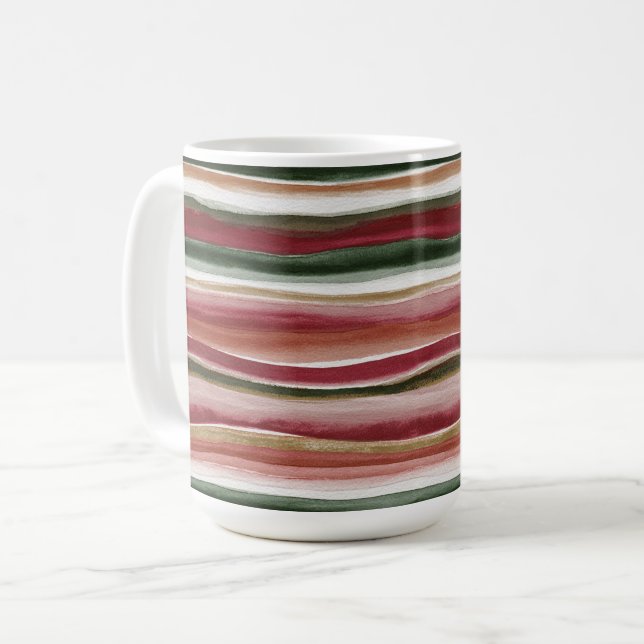 Röda Gröna Röda Vita Guld Ränder Kaffemugg (Framsida vänster)