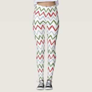 Röda gröna sicksack julklänningar för kvinnor leggings