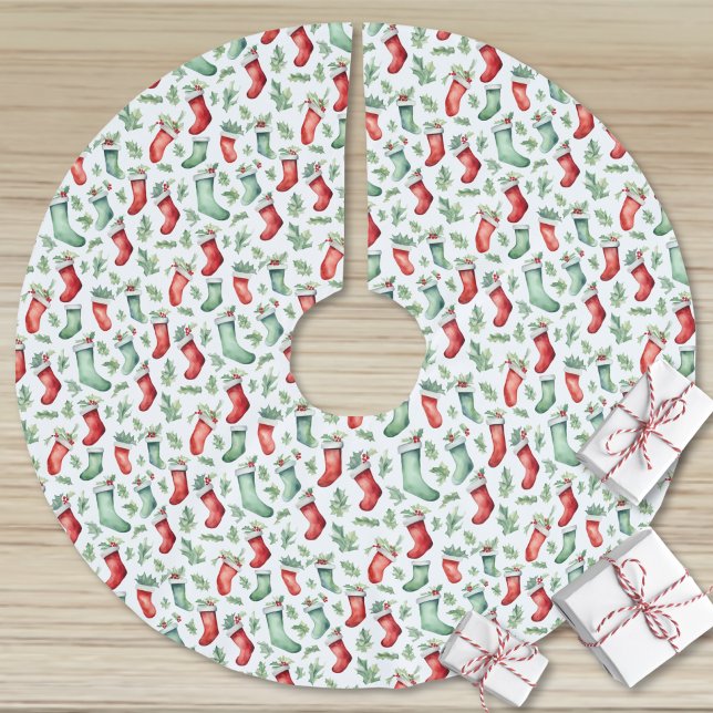 Röda Gröna Strumpor Julen Christmas Julgransmatta Borstad Polyester (Red Green Stockings Holly Christmas Brushed Polyester Tree Skirt )