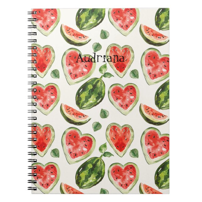 Röda Gröna Vattenmelon Hjärtan  Anteckningsbok (Framsidan)