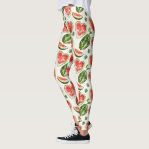 Röda Gröna Vita Vattenmeloner Hjärtan Leggings