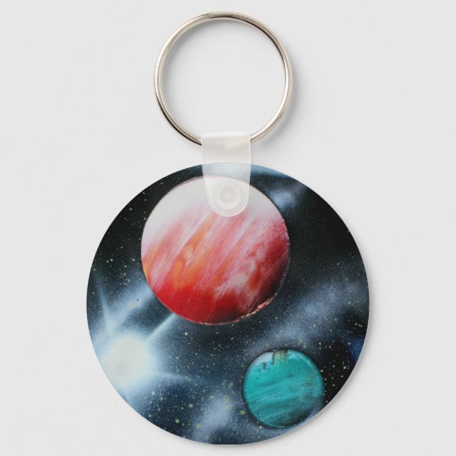 Röda Gröntar Planets och Vita stjärnspraymålning Nyckelring (Framsida)