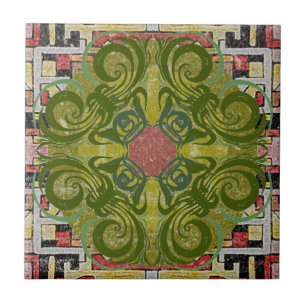Röda Grönten Mönster Retro Tiles Kakelplatta