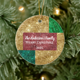 Röda Grönten och Guld Glitter-familjen Namn Julgransprydnad Keramik