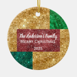 Röda Grönten och Guld Glitter-familjen Namn Julgransprydnad Keramik