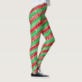 Röda Grönten Rand White Candy cane God jul Leggings