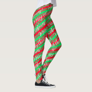 Röda Grönten Rand White Candy cane God jul Leggings