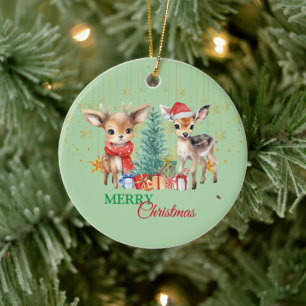 Röda Gröntens renar Santa God jul Party Julgransprydnad Keramik