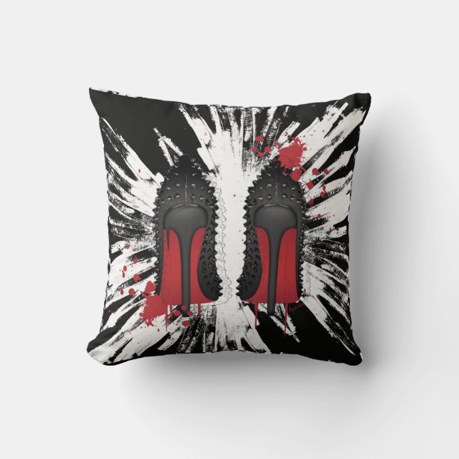 Röda grundstiletter skor häl stänker & dryper kudde (Framsida)