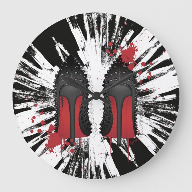 Röda grundstiletter skor häl stänker & dryper stor klocka (Framsida)