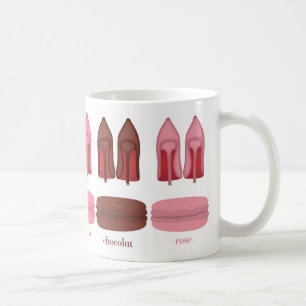 Röda grundstiletter skor, högklackar & macarons kaffemugg
