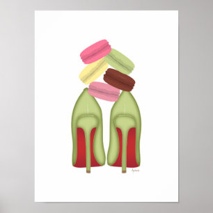 Röda grundstiletter skor, högklackar & macarons poster
