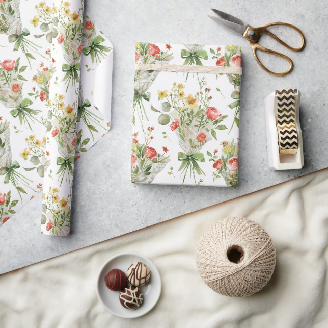 Röda gula blommor födelsedag presentpapper (Hantverk)