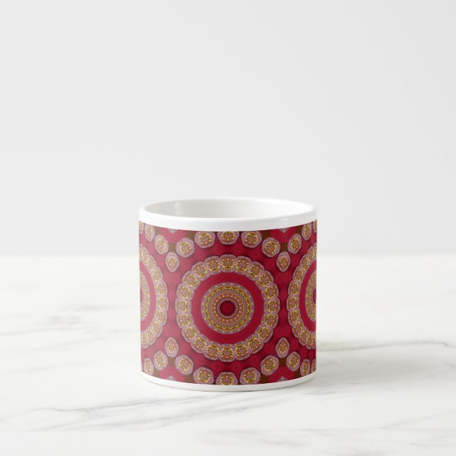 Röda Gula Guldröda rosetter Mandala Espressomugg (Framsidan)