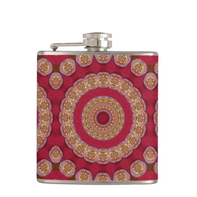 Röda Gula Guldröda rosetter Mandala Fickplunta (Framsidan)