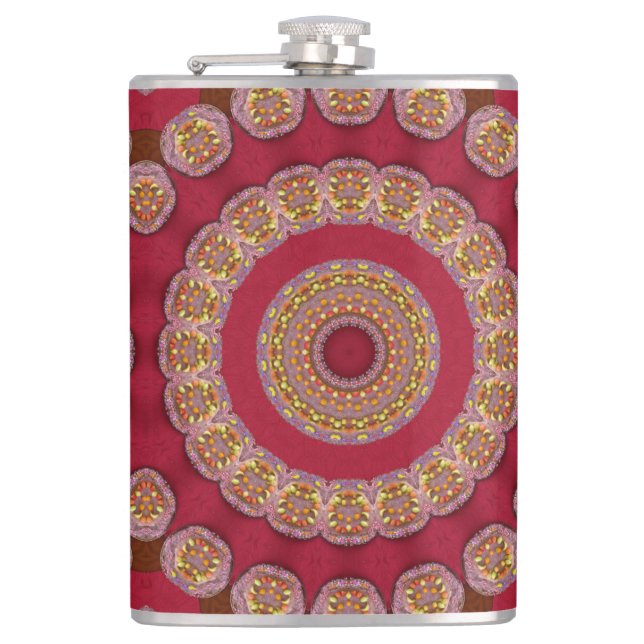 Röda Gula Guldröda rosetter Mandala Fickplunta (Framsidan)