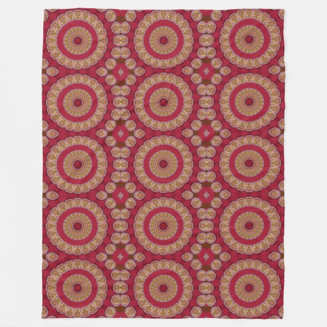 Röda Gula Guldröda rosetter Mandala Fleecefilt (Framsidan)