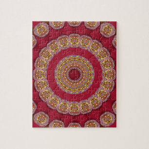 Röda Gula Guldröda rosetter Mandala Pussel