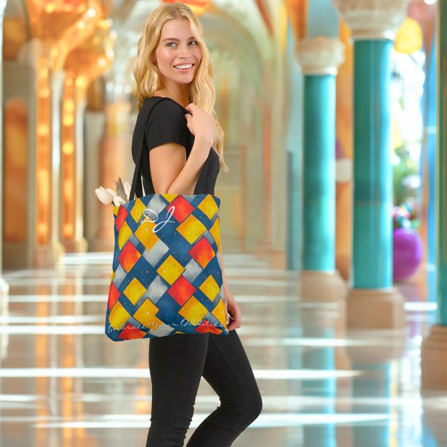 Röda, gula och blå geometriska diamantmönster tygkasse (Skapare uppladdad)