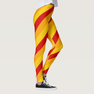 Röda, gula och orangerandar leggings