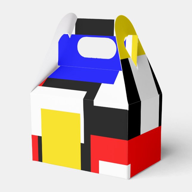 Röda, gula, svarta och blå geometriska block presentaskar (Framsidan Sidan)