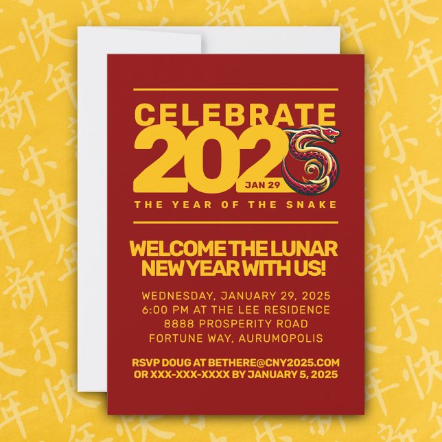 Röda Guld-året för ormen 2025 Inbjudningar (CNY 2025 Invitation Cover Photo)