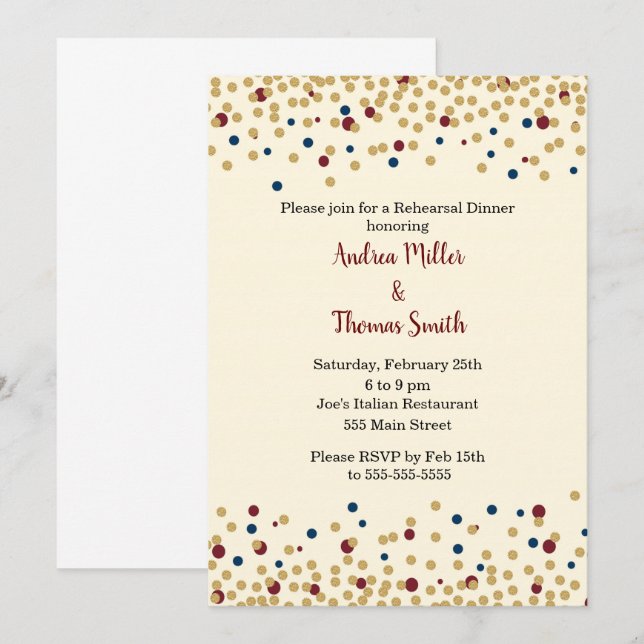 Röda guld- blått för repetition inbjudningar (Fram/baksida)