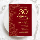 Röda Guld-Blommigten 30års födelsedag Party Inbjudningar<br><div class="desc">Röda Guld Blommigt 30års födelsedag-partiets inbjudan. Minimalistisk modern design med botaniska konturaccenter för teckning,  faux guld-folie och typografi-skript. Enkel inbjudan-kortsperfekt för trendig för en snyggt kvinna på dagen firande. Kan anpassas till vilken ålder som helst. Skrivna Zazzle-inbjudningar eller digital utskrivbar mall för omedelbar nedladdning.</div>