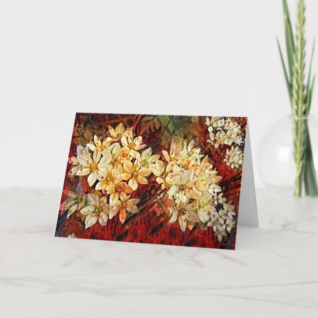 Röda Guld-blommor, bildanteckningskort Kort (Framsida)