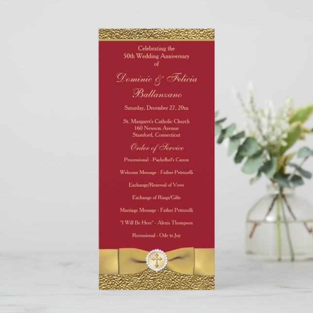 Röda Guld Bröllop-årsdagen Vow Renewal Program (Stående Fram)