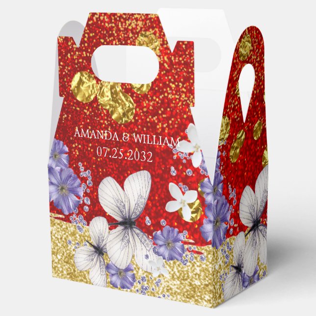 Röda Guld Butterflies Wedor-favoritbox Presentaskar (Öppnad)