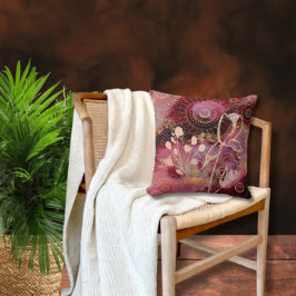 Röda guld-cirklar med blommor kudde