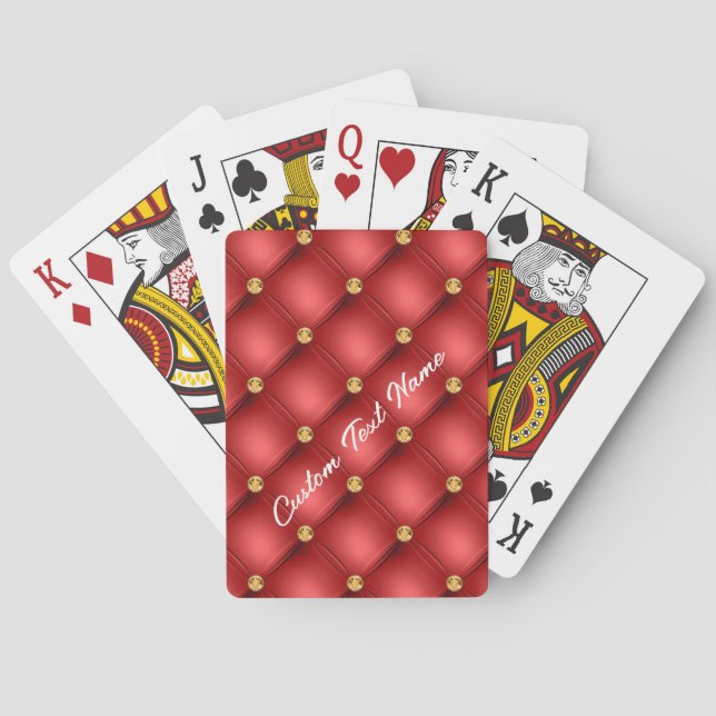 Röda Guld Diamond Tuftade Anpassningsbar Text Upps Casinokort (Baksidan)
