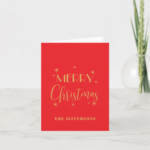 Röda & Guld Färger God Jul Familjenamn Helgkort