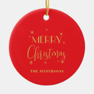 Röda & Guld Färger God Jul Nytt År Namn Julgransprydnad Keramik