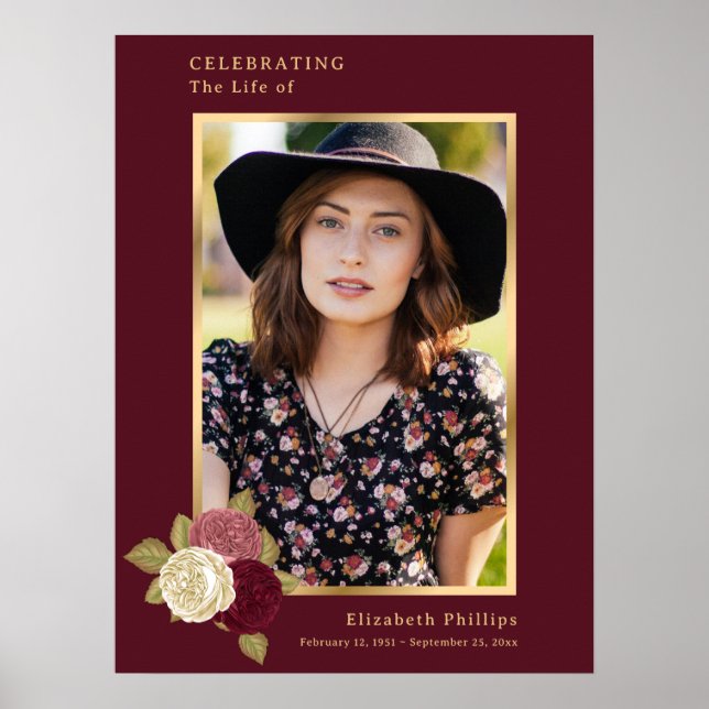 Röda Guld Firande i livets fotobegravningsskylt Poster (Framsidan)