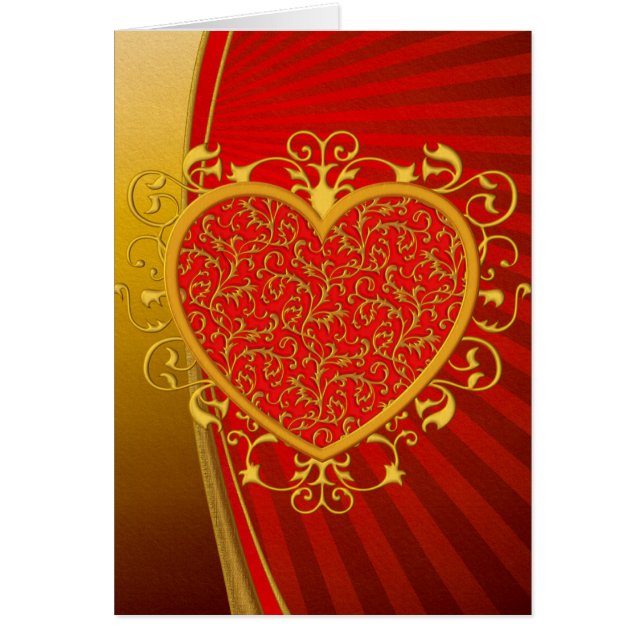 Röda guld- Fleur de lis Hjärta Hälsningskort (Framsidan)
